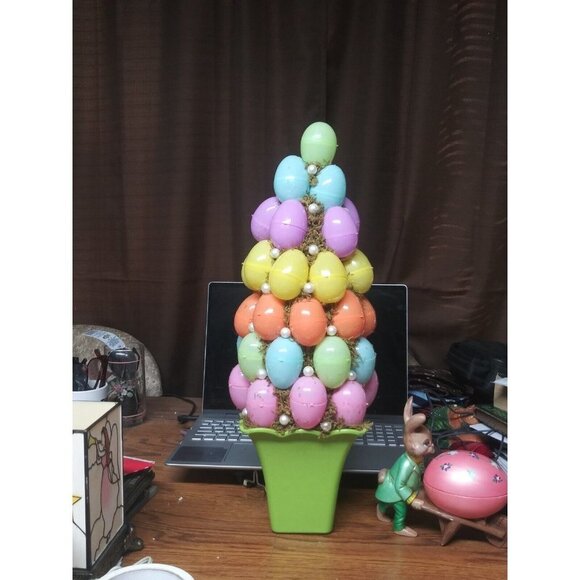Spring Easter Potted Topiary Tree Egg Beads Centerpiece Decorative 21"x 7.5" NEW - Picture 5 of 5